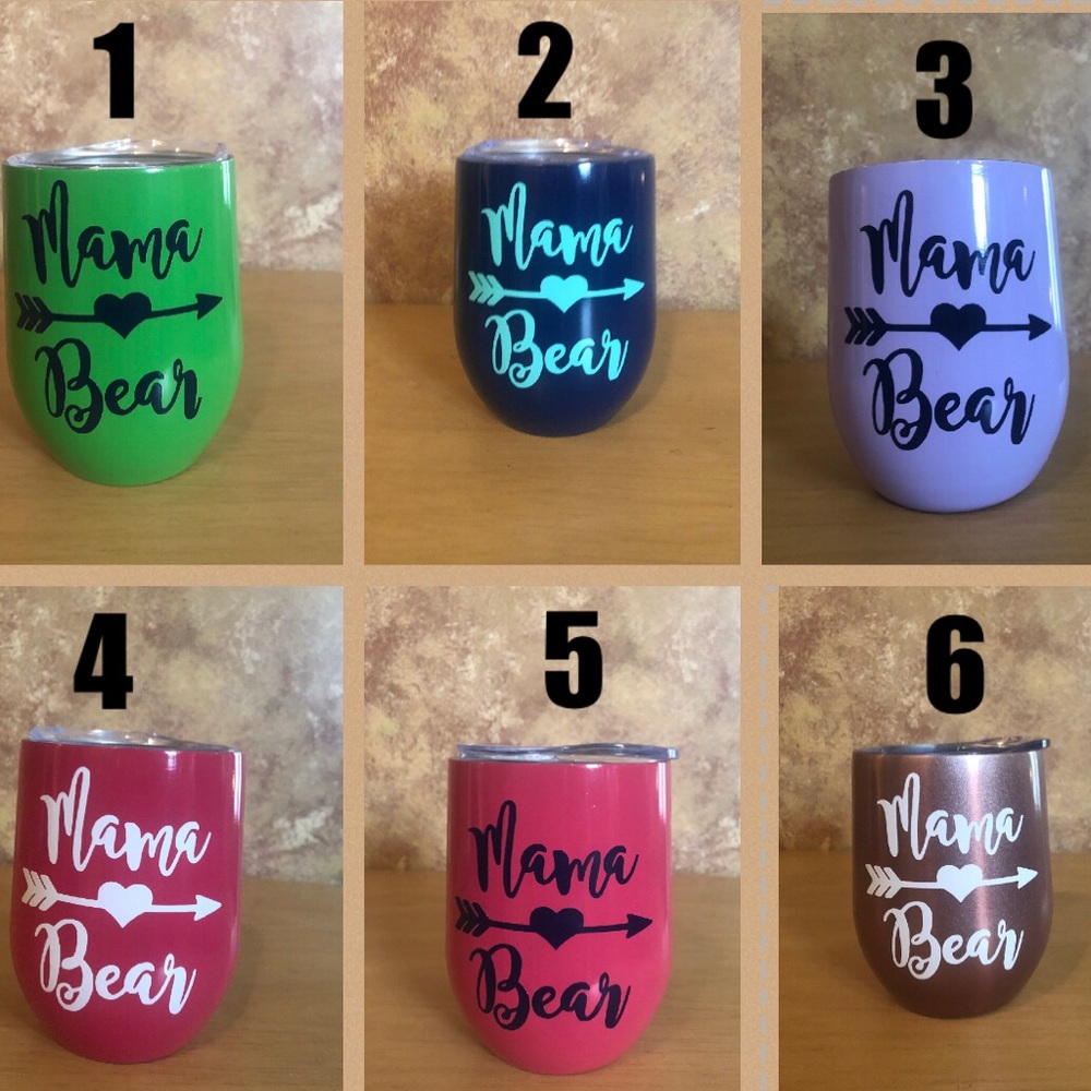 Personalized Mama Bear stainless steel wine glass